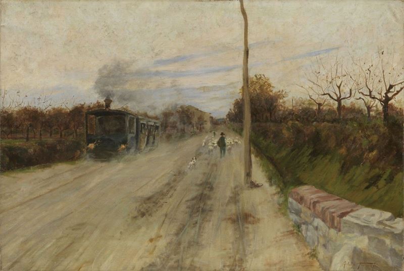 Adolfo Tommasi - La Vaporiera sulla Via di Fornacette