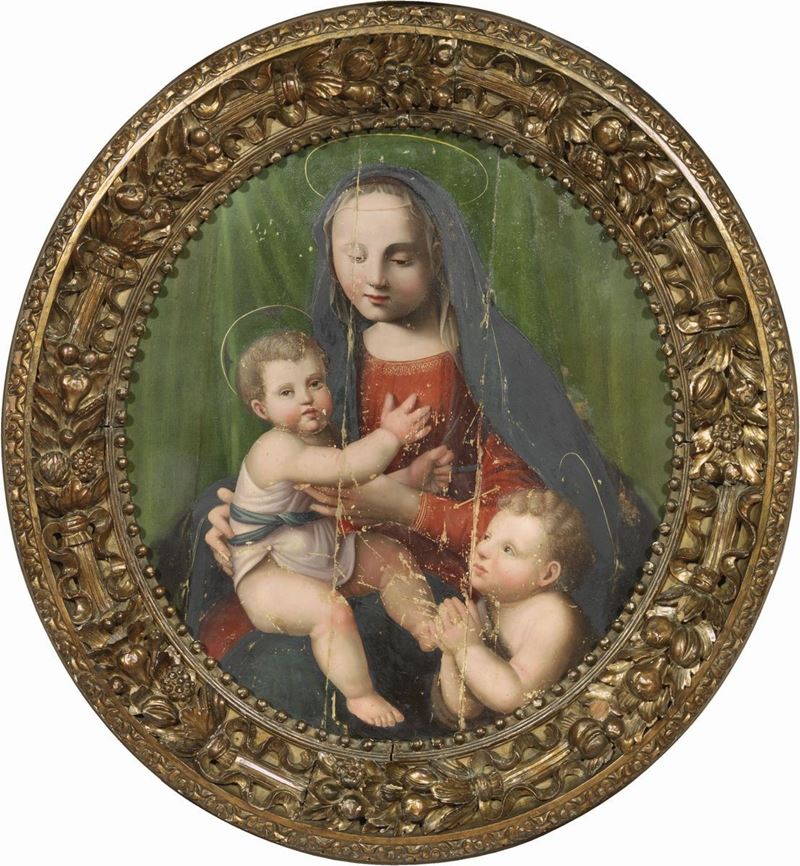 Scuola Senese del XVI Secolo - Madonna Col Bambino e San Giovannino