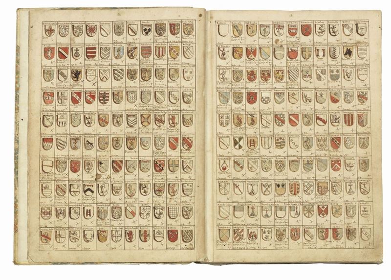 Album Araldico con 3021 Stemmi Nobiliari Disegnati a Inchiostro e Acquerelli Colorati