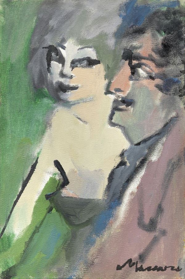 Mino Maccari : La coppia  (1968)  - Olio su tela - Asta ARTE CONTEMPORANEA - I - Casa d'aste Farsettiarte