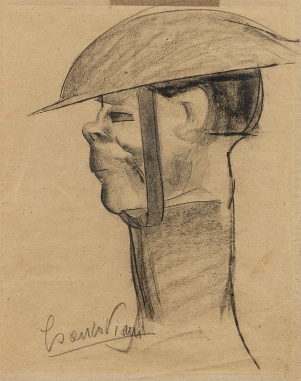 Lorenzo Viani : Soldato  ((1917-18))  - Carboncino su carta - Asta ARTE MODERNA, CONTEMPORANEA E GRAFICA PARTE I - I - Casa d'aste Farsettiarte
