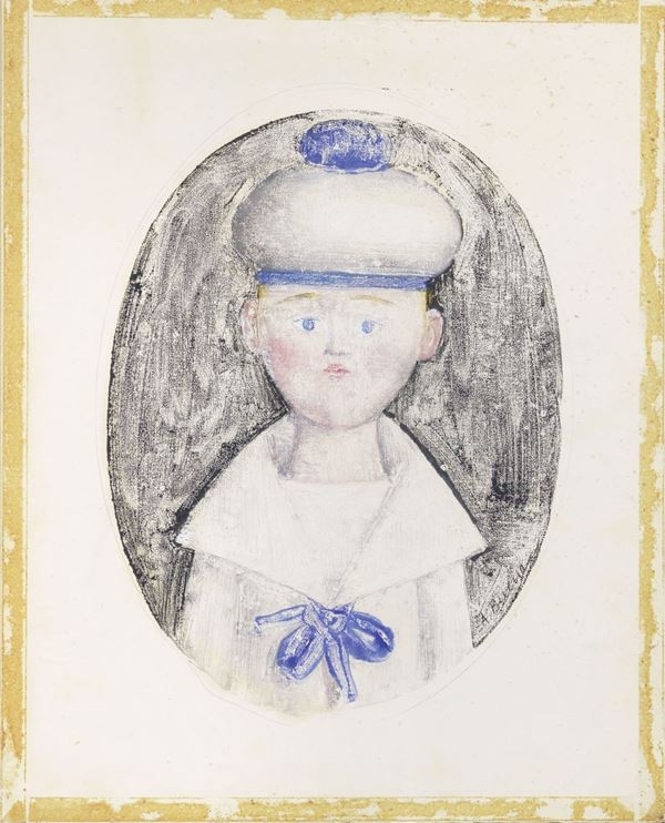 Antonio Bueno : Marinaretto in ovale  (1965-70)  - Tecnica mista su carta applicata su tela - Asta ARTE CONTEMPORANEA - I - Casa d'aste Farsettiarte