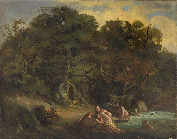 Ignoto del XVIII secolo - Paesaggio rupestre con ninfe