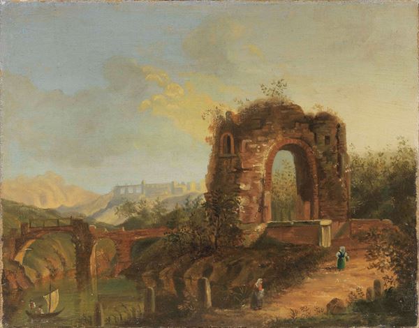 Ignoto fine XIX secolo - Paesaggio con rovine