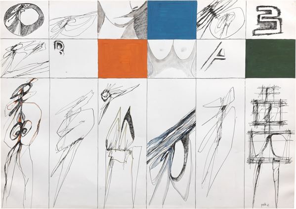 Achille Perilli : Senza titolo  (1965)  - Tecnica mista su cartoncino - Asta ARTE MODERNA, CONTEMPORANEA E GRAFICA PARTE I - I - Casa d'aste Farsettiarte