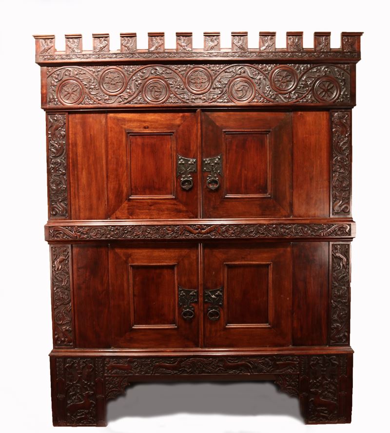 Credenza a Doppio Corpo in Legno di Noce