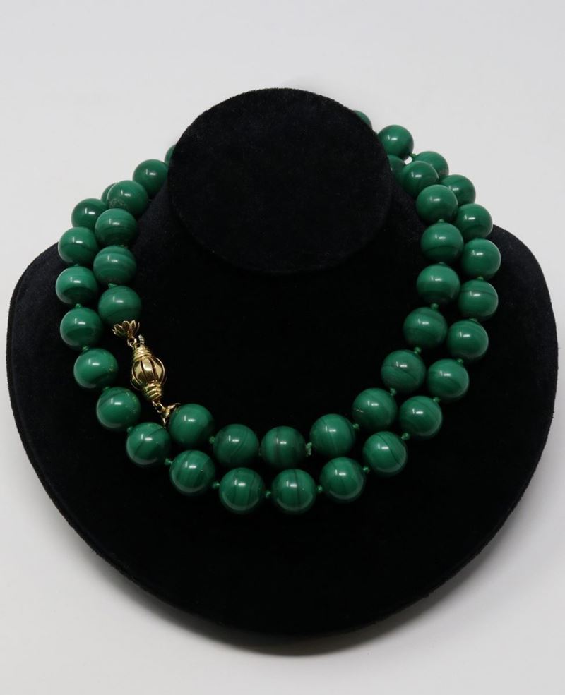 Collana in Malachite con Fermatura in Oro Giallo