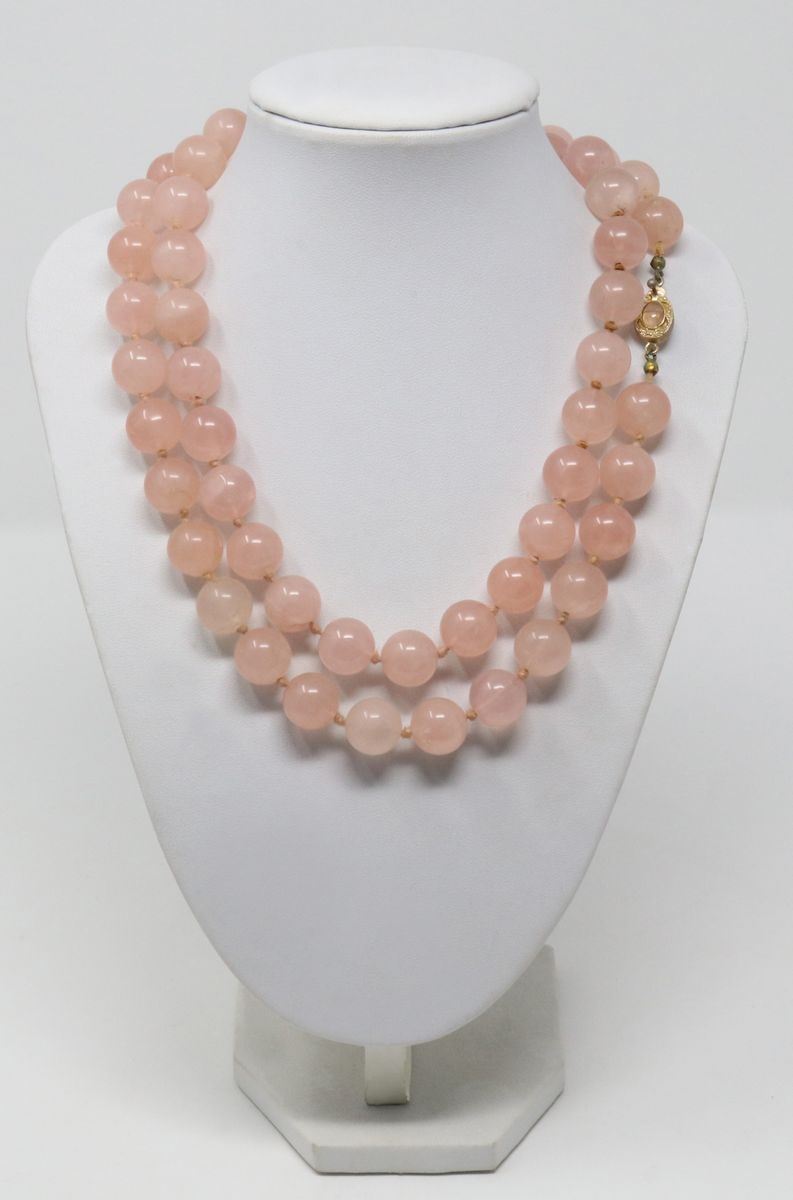 Collana in Quarzo Rosa con Fermatura in Argento