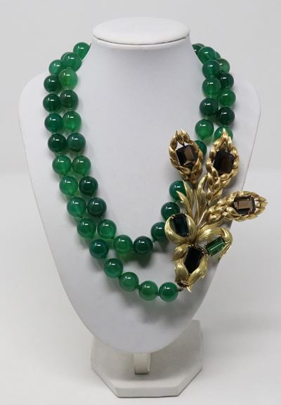 Collana in Agata Verde con Fermatura in Oro e Quarzi