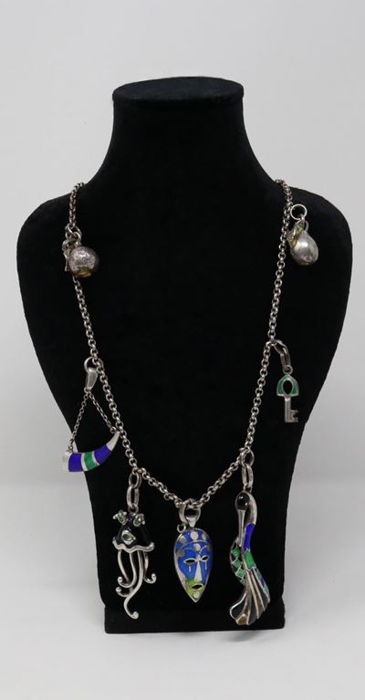 Catena in Argento con Sette Pendenti in Argento e Smalti