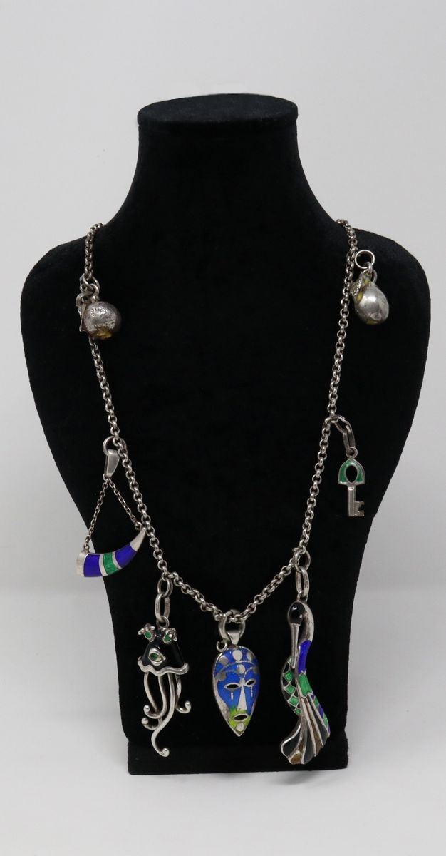 Catena in Argento con Sette Pendenti in Argento e Smalti