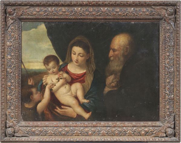 Tiziano Vecellio (bottega di) - Madonna col Bambino, San Giovannino e Sant'Antonio Abate