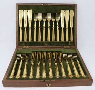 Scatola con Ventiquattro Posate in Argento Vermeille