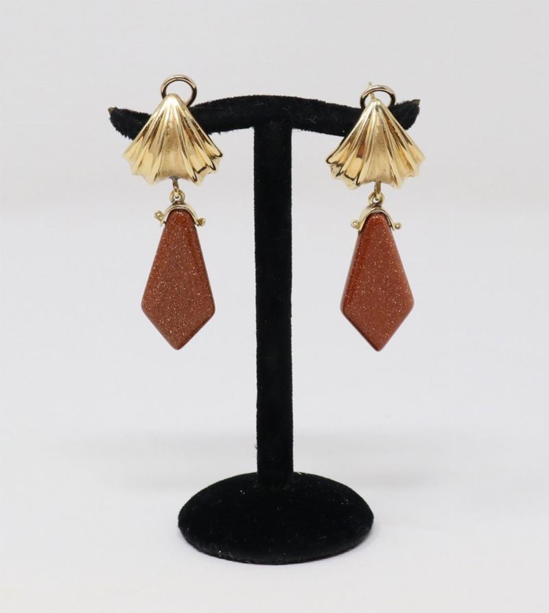 Orecchini a Clips in Oro con Pendenti in Avventurina