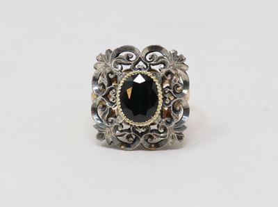 Anello in Oro e Argento con Zaffiro