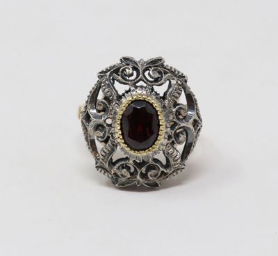 Anello in Oro e Argento con Granato