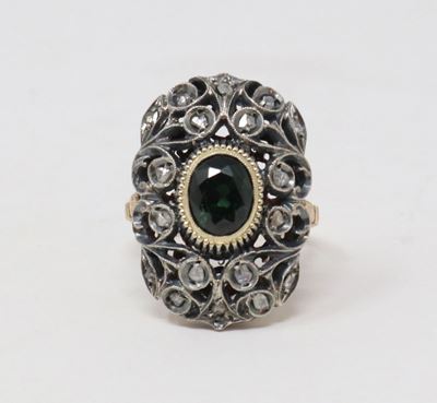 Anello in Oro e Argento con Zaffiro e Diamanti