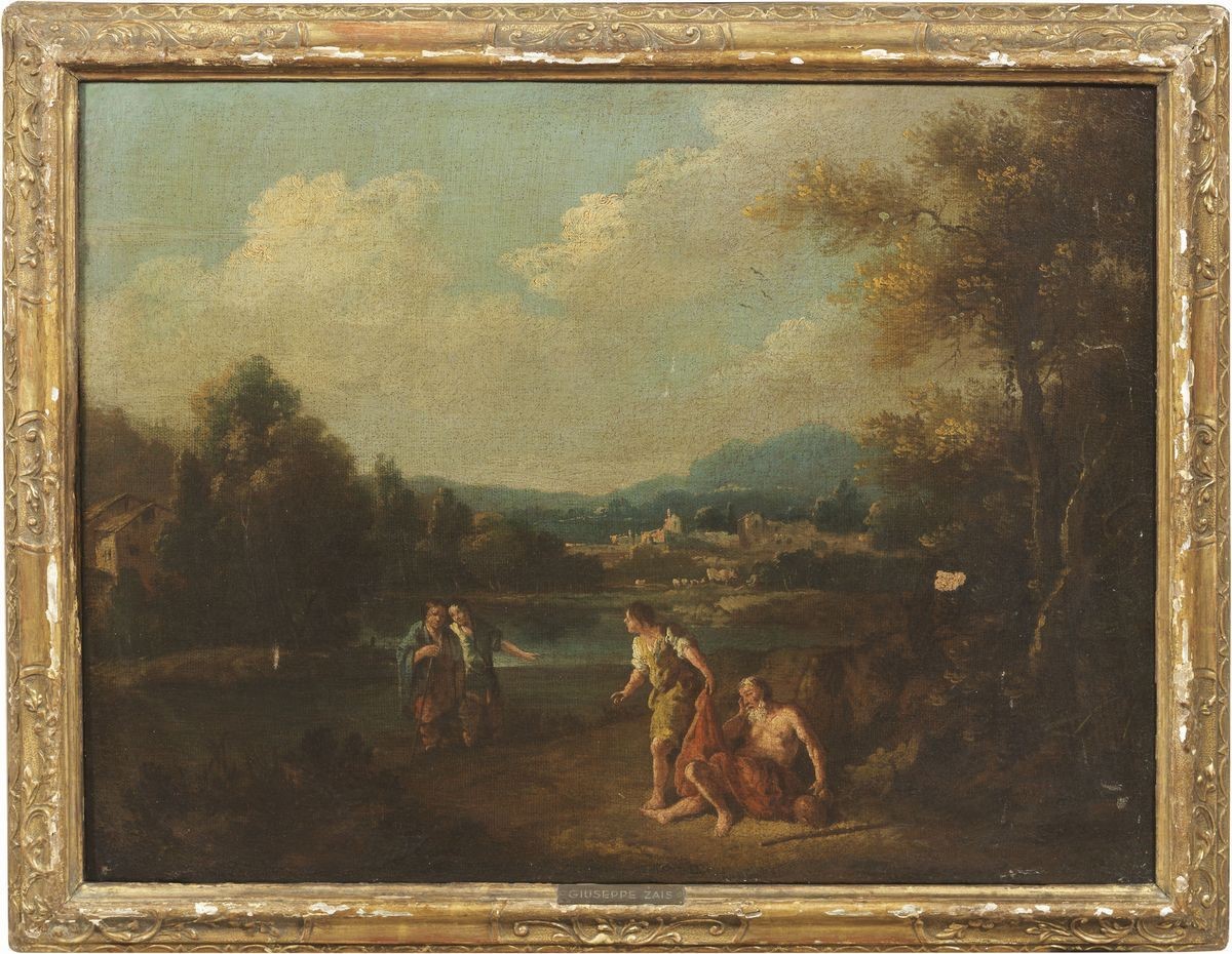 Giuseppe Zais (attr. A) - «paesaggio Fluviale con Pellegrini» e «scena Pastorale con Armenti»
