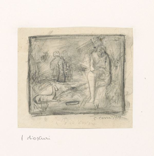 Carlo Carr&#224; : I Dioscuri  (1918)  - Matita su carta - Auction MODERN AND CONTEMPORARY ART - I - Casa d'aste Farsettiarte