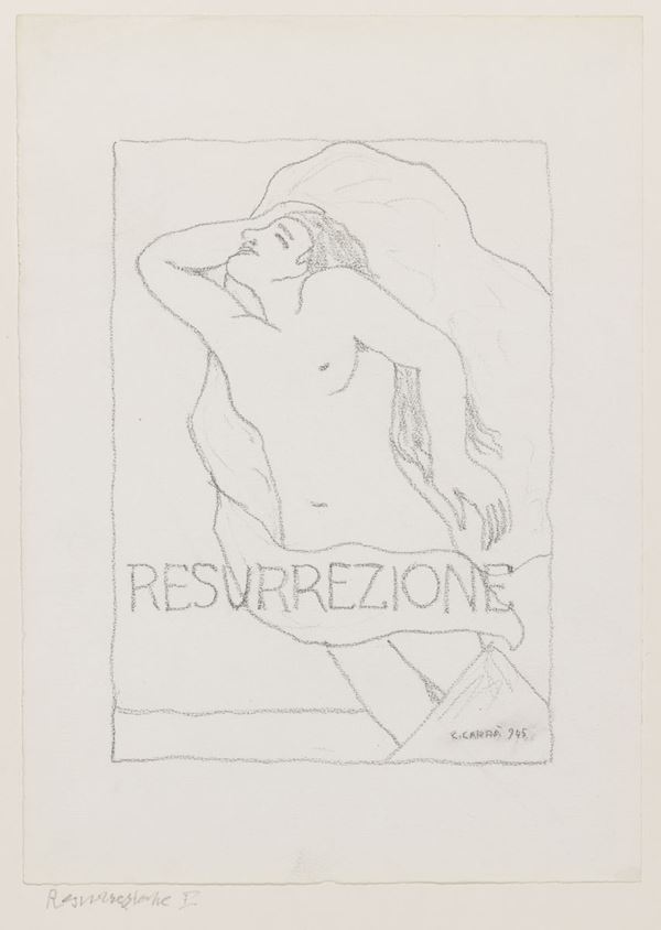 Carlo Carr&#224; : Resurrezione IV  (1945)  - Matita su carta - Asta ARTE MODERNA, CONTEMPORANEA E GRAFICA PARTE I - I - Casa d'aste Farsettiarte