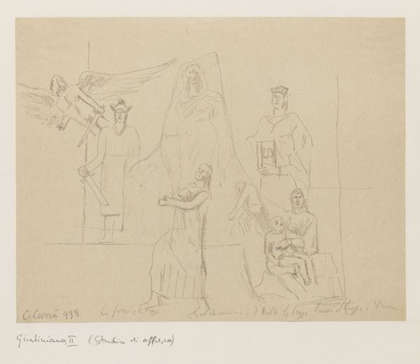 Carlo Carr&#224; : Giustiniano II (Studio di affresco)  (1938)  - Matita su carta - Asta ARTE MODERNA, CONTEMPORANEA E GRAFICA PARTE I - I - Casa d'aste Farsettiarte