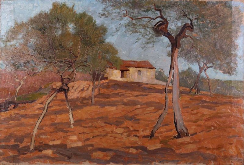 Ignoto del XX Secolo - Paesaggio con Alberi e Casa