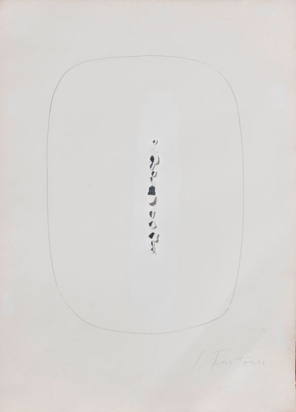 Lucio Fontana : Concetto spaziale  (1965)  - Matita e strappi su carta, pezzo unico fatto a mano in tiratura limitata - Asta ARTE MODERNA, CONTEMPORANEA E GRAFICA PARTE II - II - Casa d'aste Farsettiarte