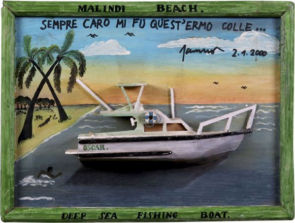Sarenco : Malindi beach  (2000)  - Tecnica mista e asseblaggio su tavola - Asta OPERE DI ARTE CONTEMPORANEA PROVENIENTI DA UNA RACCOLTA PARTICOLARE - Casa d'aste Farsettiarte