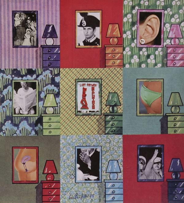 Michele Perfetti : Interni con figure  (1975)  - Collage su cartoncino - Auction CONTEMPORARY ART FROM A PARTICULAR COLLECTION - Casa d'aste Farsettiarte