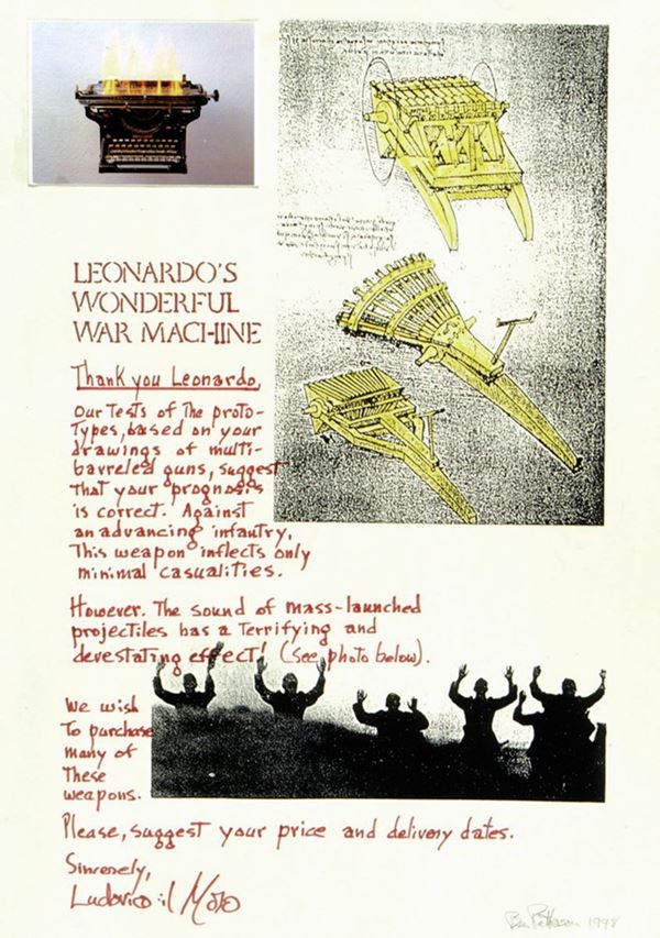 Ben Patterson : Thank you Leonardo  (1998)  - Collage, scrittura e acquerello su carta litografica - Auction CONTEMPORARY ART FROM A PARTICULAR COLLECTION - Casa d'aste Farsettiarte