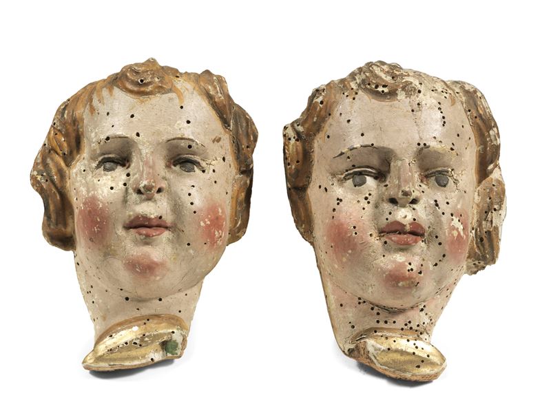 Scuola Veneta del XVII Secolo - Coppia di Teste di Cherubini