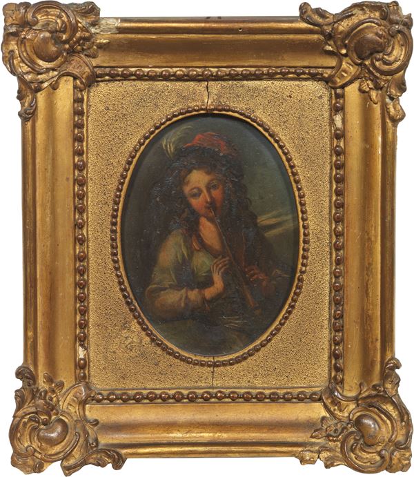 Scuola fiamminga fine XVII secolo : Giovane musicante  - Olio su rame - Auction Old Masters, Icons and Fornitures - Casa d'aste Farsettiarte
