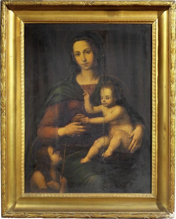 Scuola toscana del XVI secolo - Madonna col Bambino e San Giovannino