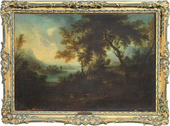Gaspar Dughet (ambito di) - Due dipinti a soggetto «Paesaggio fluviale con figure e armenti»