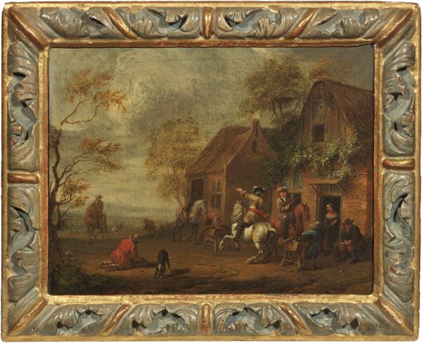 Cornelis Van Essen : Paesaggio con cavalieri  - Olio su tela - Asta Importanti Sculture e Dipinti Antichi - I - Casa d'aste Farsettiarte