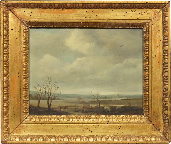 Scuola fiamminga fine XVII secolo - Paesaggio con zigano