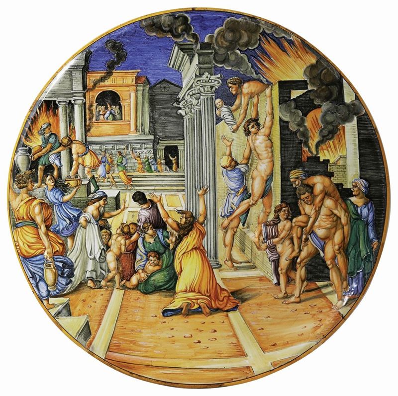 Grande Piatto da Parete in Maiolica Policroma