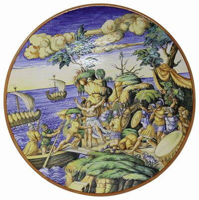 Grande Piatto da Parete in Maiolica Policroma