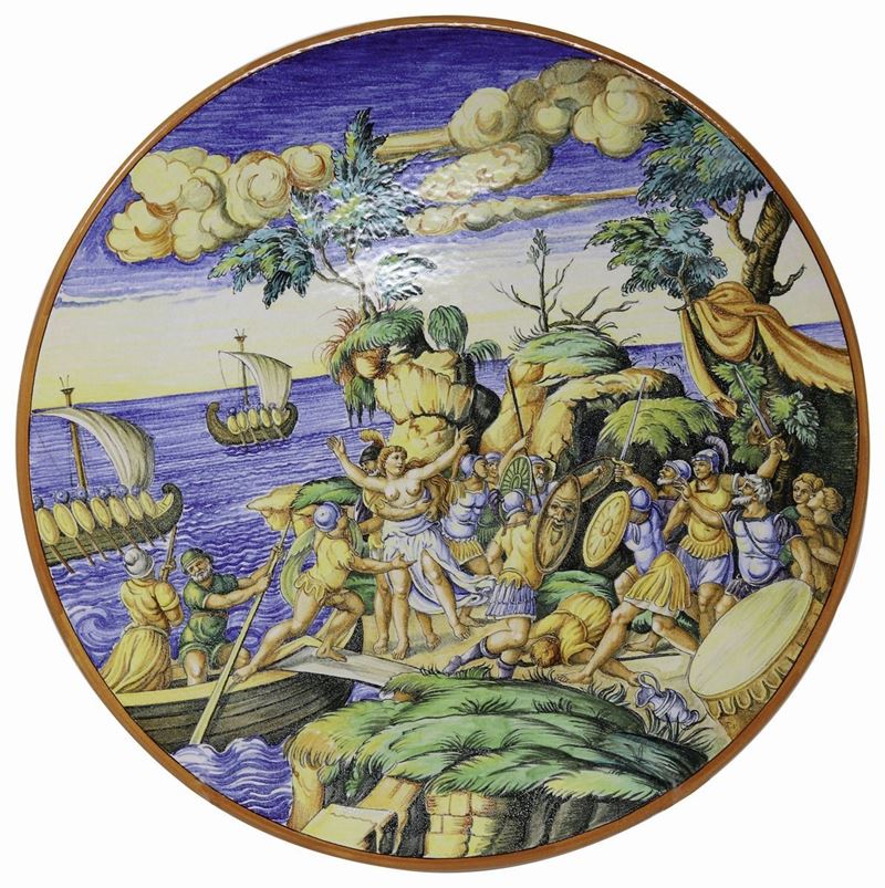 Grande Piatto da Parete in Maiolica Policroma
