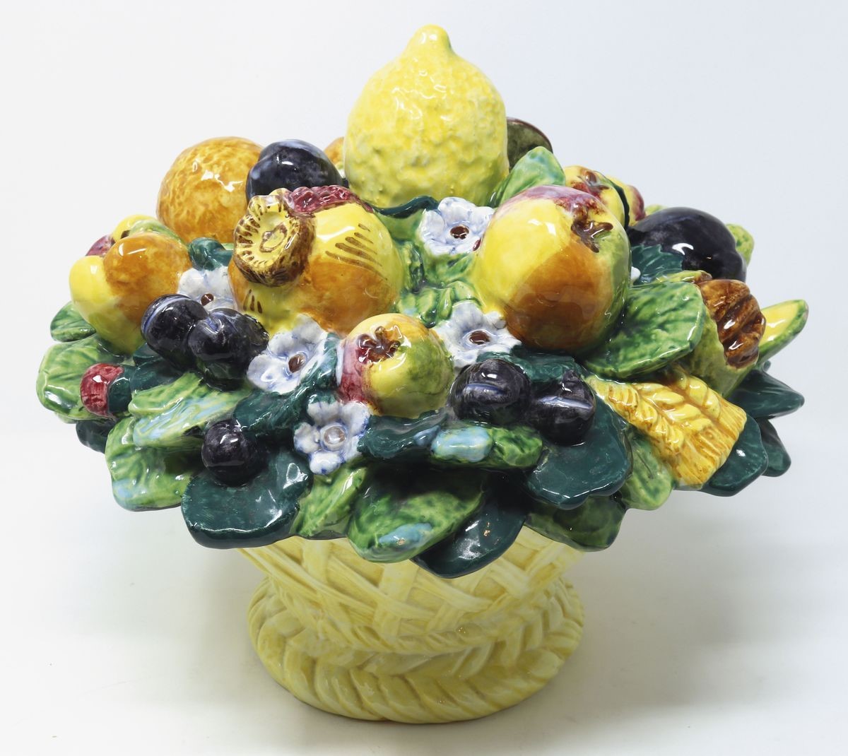 Cesto con Coperchio in Ceramica Policroma