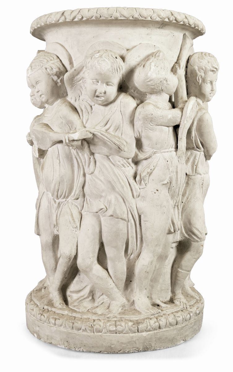 Calco in Gesso per Vaso con Cherubini Musicanti