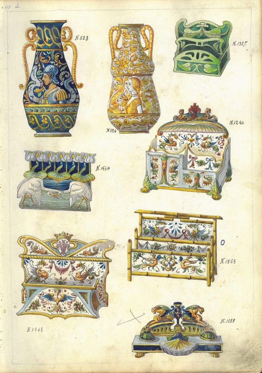 Portacarta da Scrittoio in Maiolica Policroma