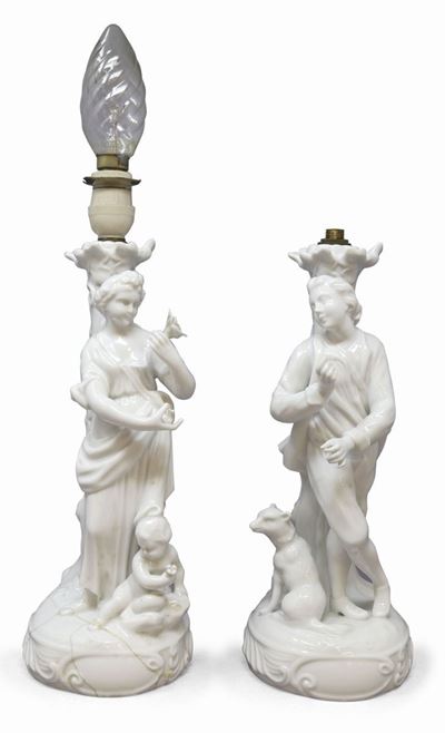 Due Lampade da Tavolo in Porcellana Bianca