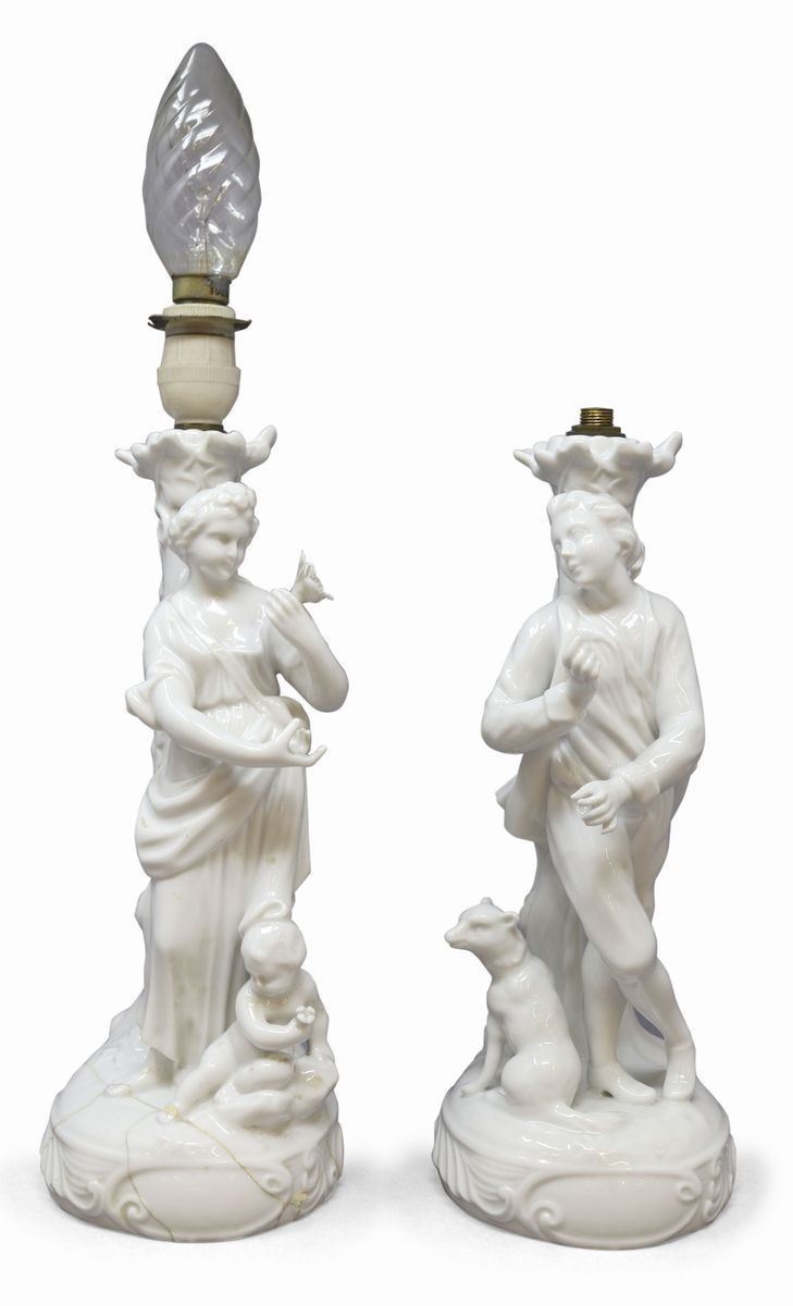 Due Lampade da Tavolo in Porcellana Bianca