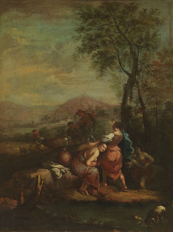 Francesco Zuccarelli (attr. a) - Scena campestre con donne alla fonte e pastori