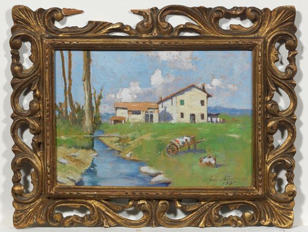 Gino Tommasi : Paesaggio  (1932)  - Olio su cartone - Auction PARADE - Dipinti e disegni del XIX e XX secolo - II - Casa d'aste Farsettiarte