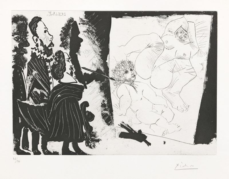 Pablo Picasso - Patron Et Sa Suite En Visite À L'atelier Du Vieux Peintre