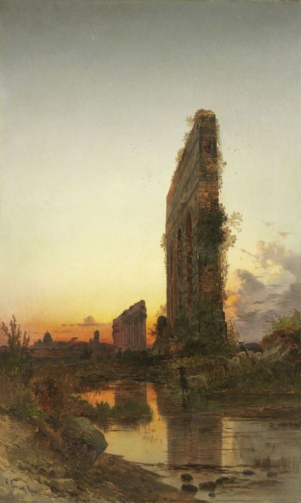 Herman David Salomon Corrodi - Paesaggio romano al tramonto