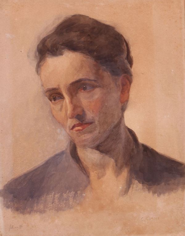Cesare Ciani : Ritratto femminile  (1896)  - Acquerello su carta - Auction PARADE - Dipinti e disegni del XIX e XX secolo - II - Casa d'aste Farsettiarte