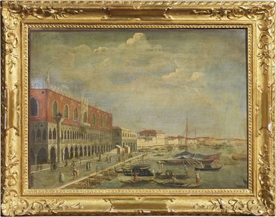 «veduta di Venezia con Palazzo Ducale e Riva degli Schiavoni» e «veduta di Venezia con la Salute ...